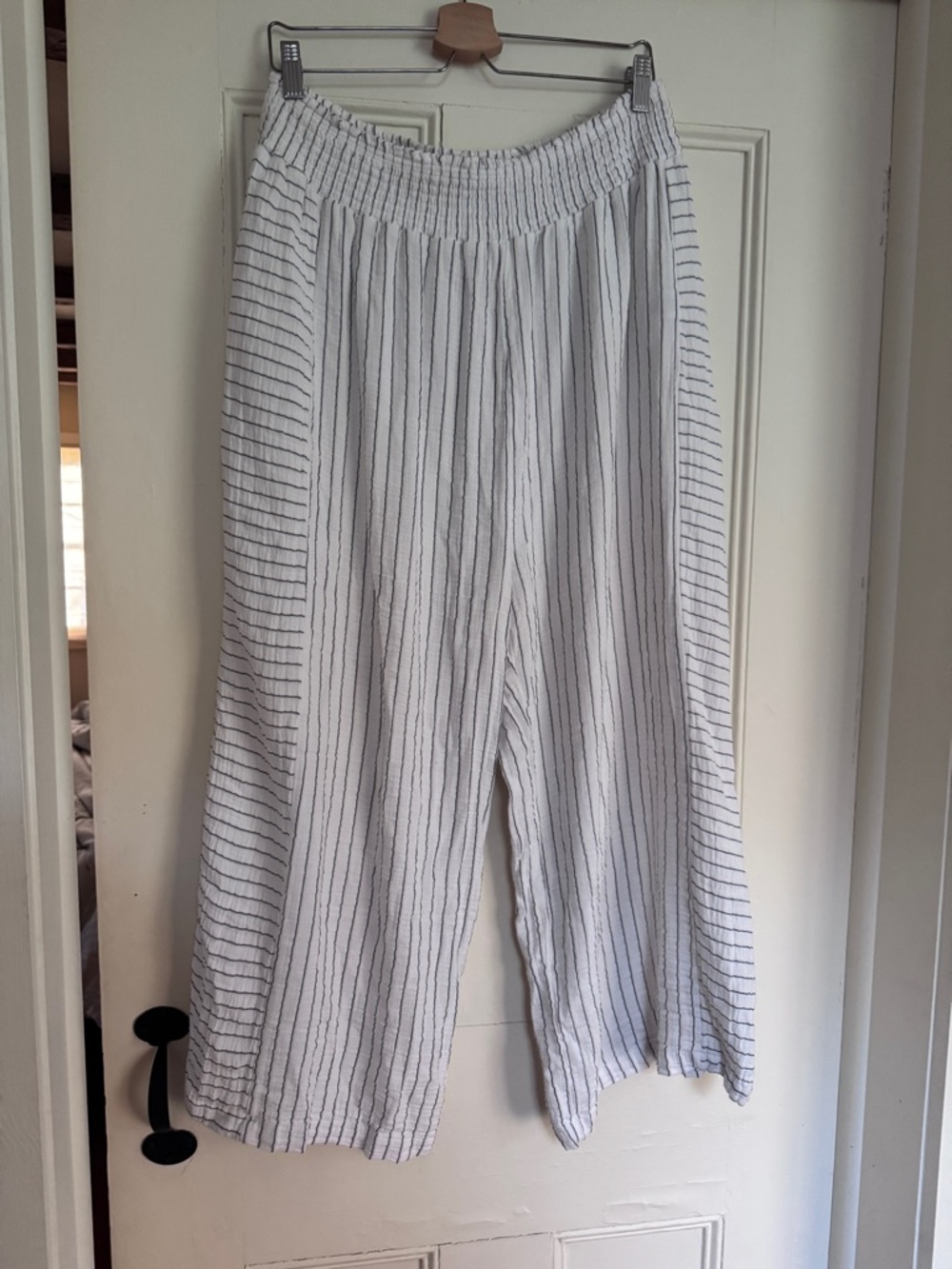 Joie White Navy Stripe Smocked Wide Leg Trouser Pant Resort Coastal 1X